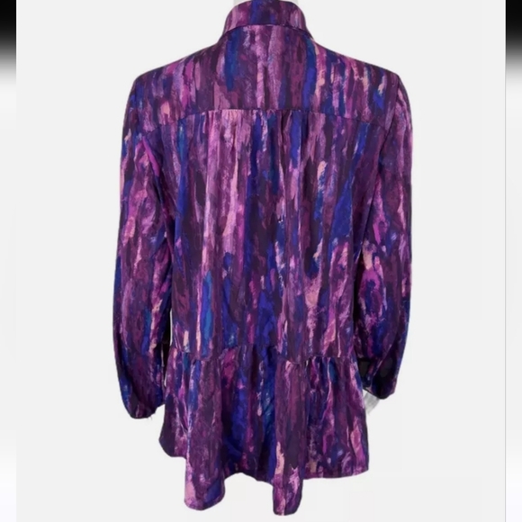 LOGO by Lori Goldstein Stretch Woven Button Front Blouse Top Plum - Picture 3 of 9